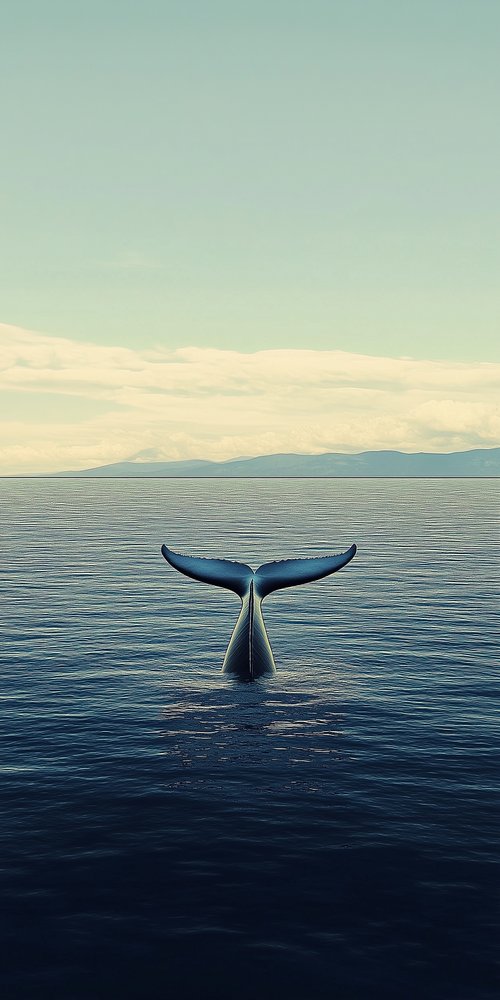 A whale tail flups out in the ocean