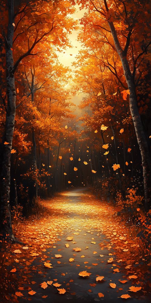 Autumn forest path with leaves wallpaper