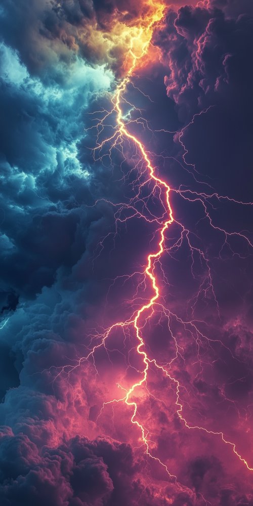 A lightning bolt in the sky above a cloud wallpaper