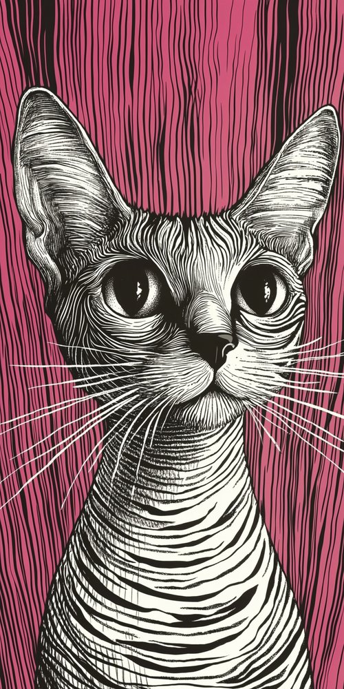 Abstract cat illustration pink background wallpaper