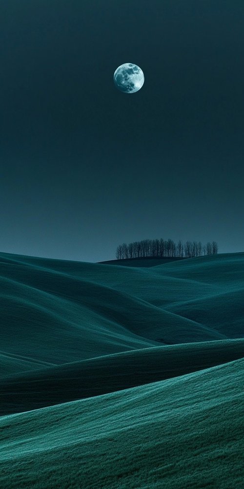 Moon over rolling hills wallpaper