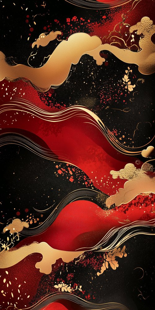 Abstract red and gold waves wallpaper