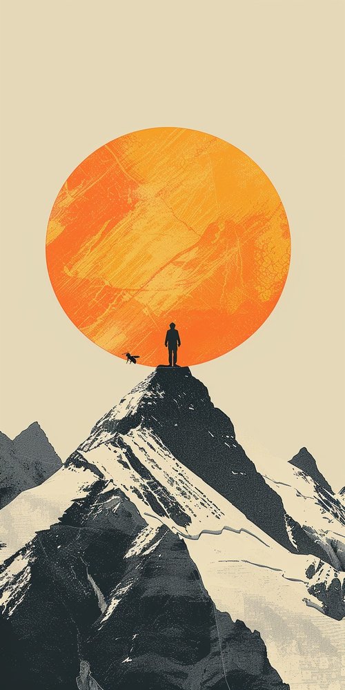 Mountain hiker sunset artwork wallpaper