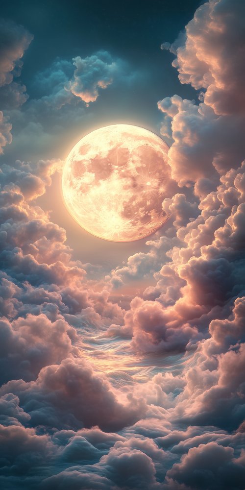 A full moon is seen above a cloudy sky wallpaper