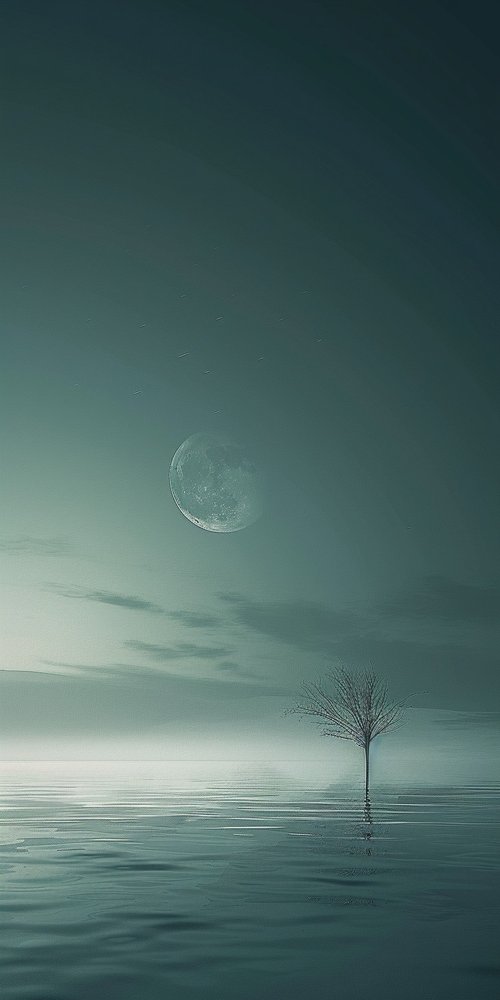 Tree in water moonlit night wallpaper