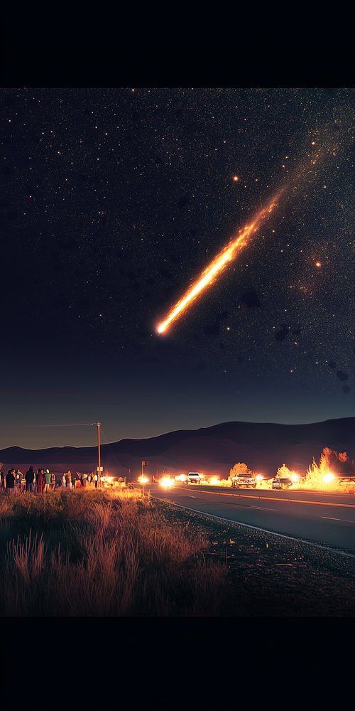 A meteor is flying over a field of grass wallpaper