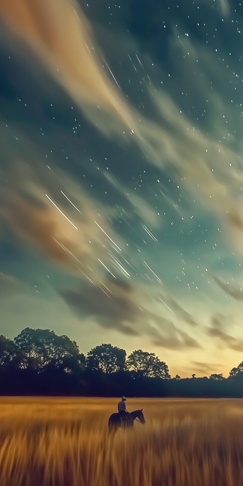 A man is standing in a field at night wallpaper