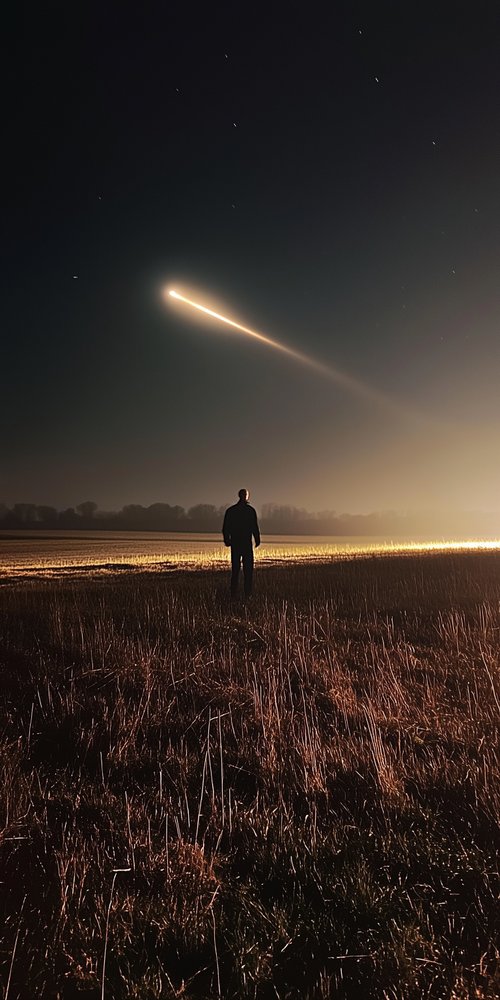 A man standing in a field at night wallpaper