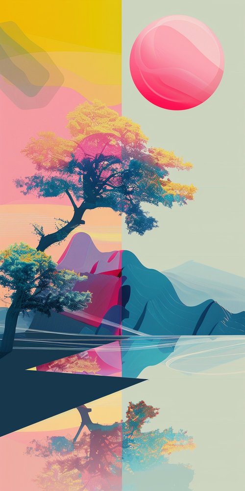 Colorful abstract landscape with trees wallpaper