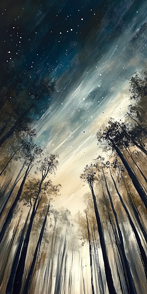 A painting of trees in the woods wallpaper