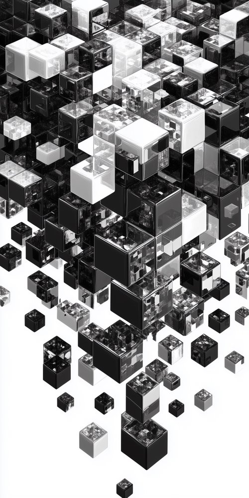 A black and white abstract background with cubes wallpaper
