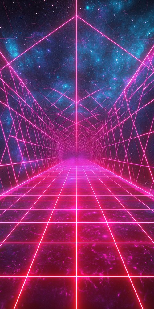 A futuristic space tunnel with neon lines and stars wallpaper