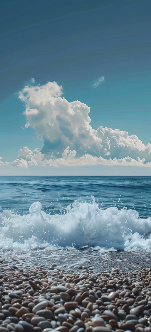 Waves crashing on pebble beach wallpaper