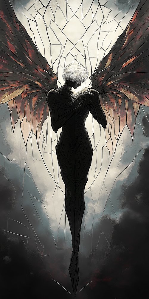 Dark angel with shattered wings wallpaper