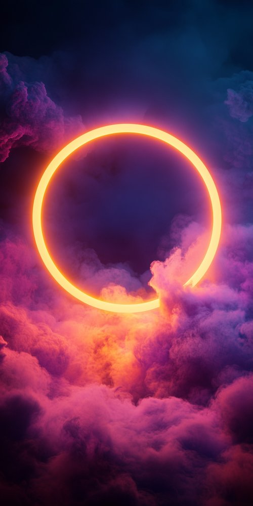 Neon ring in colorful clouds wallpaper