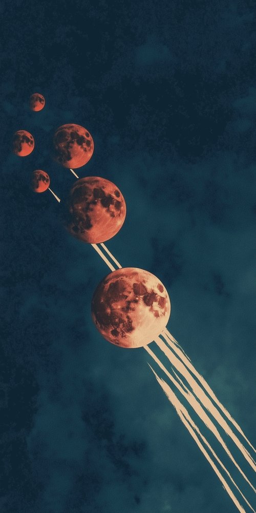 A group of red moon shaped balloons flying in the sky wallpaper