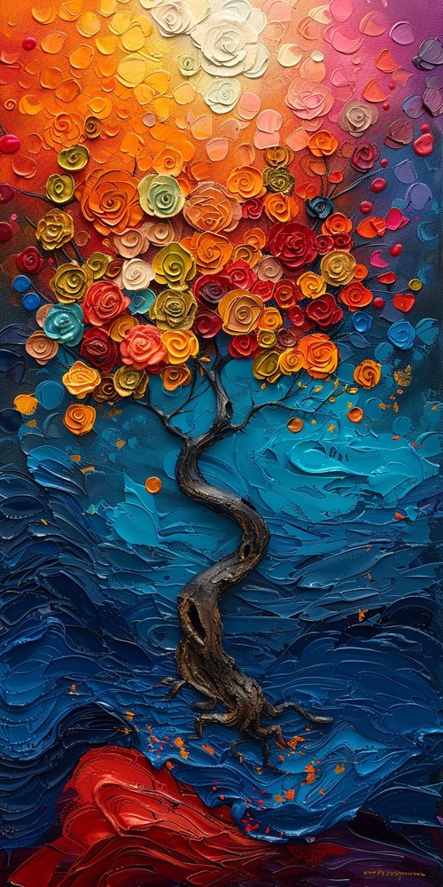 Colorful tree painting wallpaper