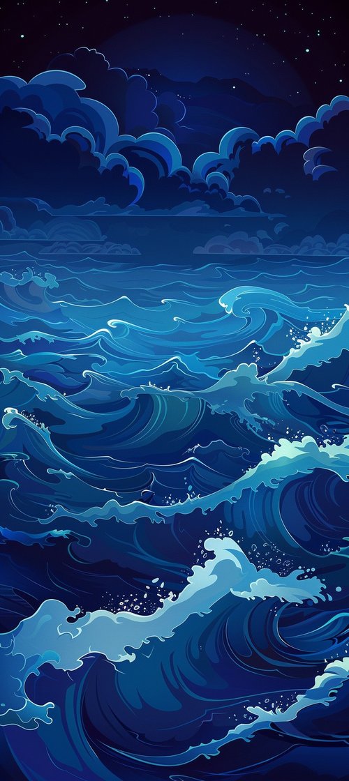 Night ocean waves art wallpaper