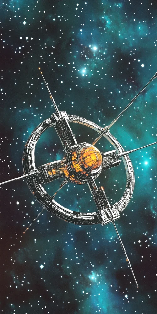 A space station in the middle of a nebula wallpaper