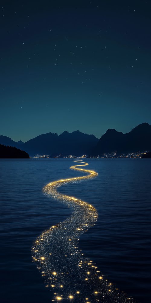 Starry night over shimmering water wallpaper