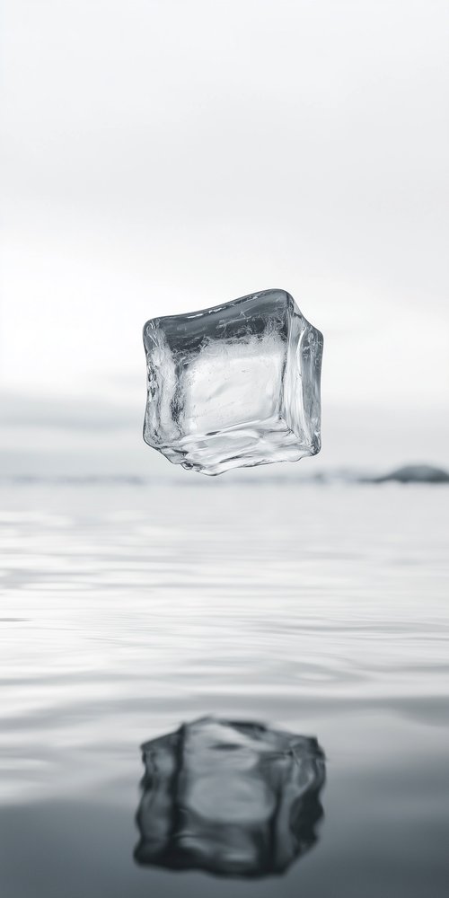 Floating ice cube over water wallpaper