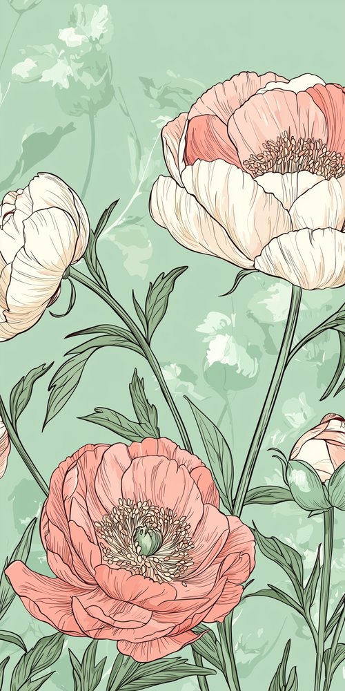 A bunch of pink flowers on a green background wallpaper