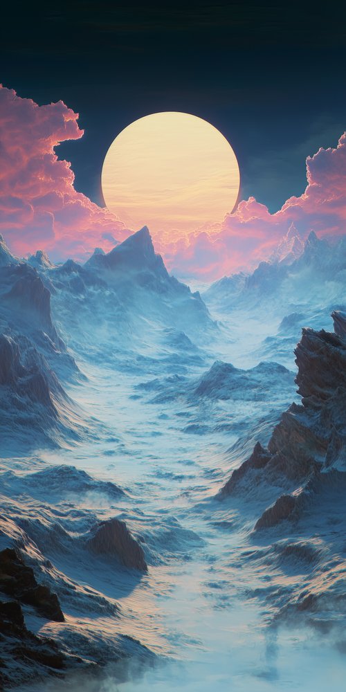 Surreal landscape with large sun wallpaper