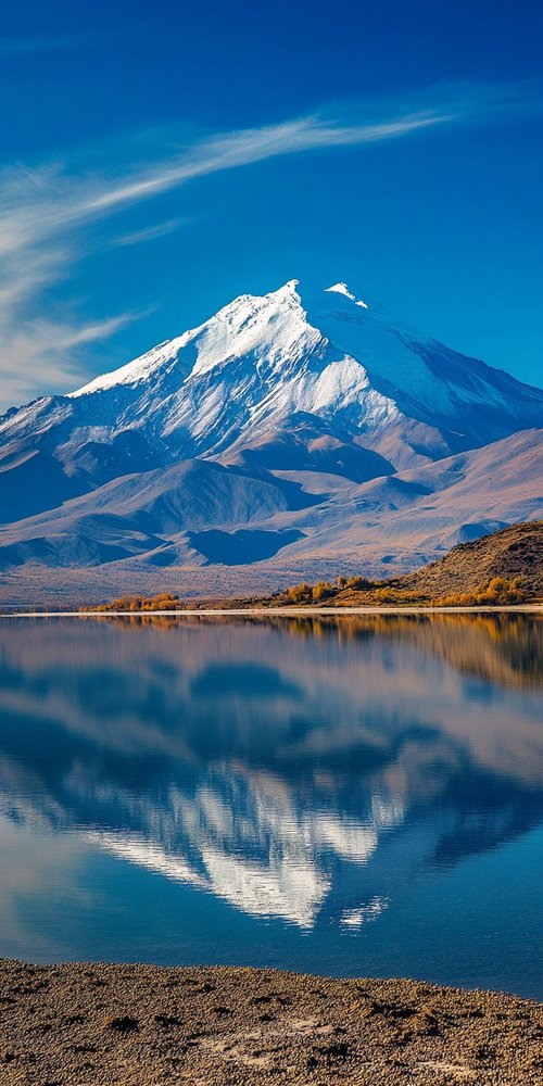 Snowy mountain reflected in lake wallpaper