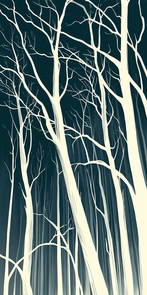A painting of trees in the night wallpaper