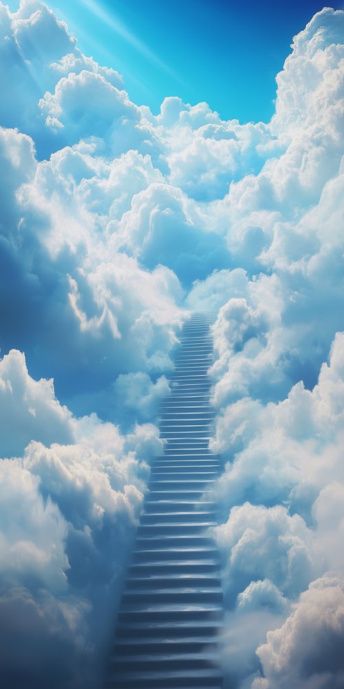 Stairway ascending through clouds wallpaper