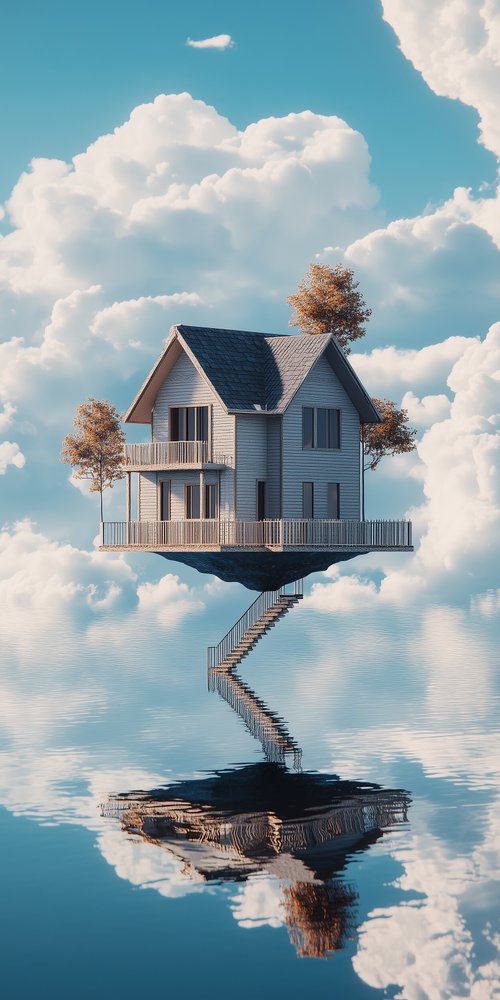 Floating house with reflection wallpaper