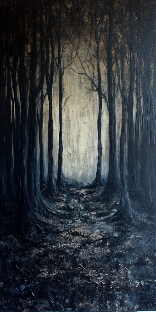 Dark eerie forest painting wallpaper