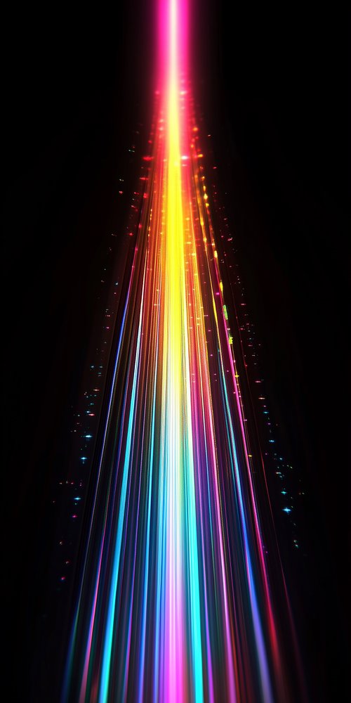 A colorful light streaks down the center of a black background wallpaper