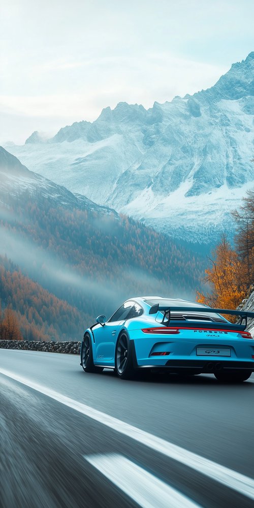 Car driving on mountain road wallpaper