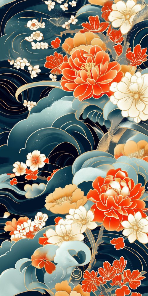 Floral and wave pattern illustration wallpaper