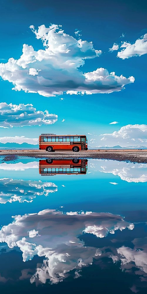 Bus reflected in water wallpaper