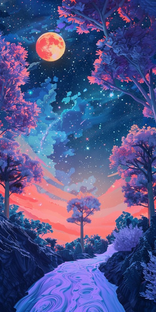 Surreal night sky landscape wallpaper