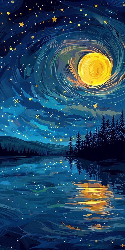 Starry night lake wallpaper