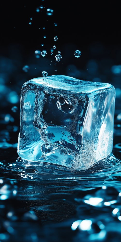 Ice cube with water droplets wallpaper