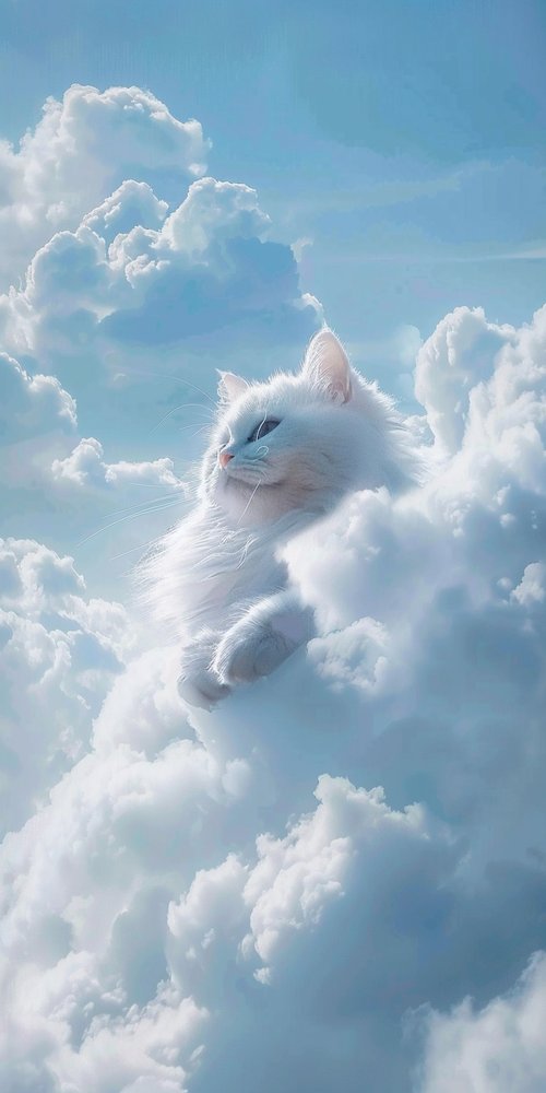 Cat among fluffy clouds wallpaper
