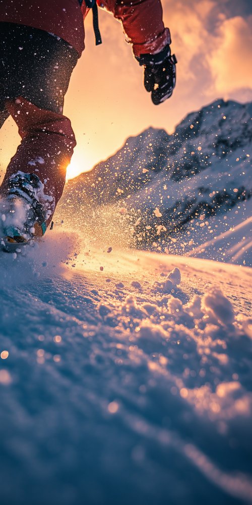 A person in a red jacket skiing down a snowy slope wallpaper
