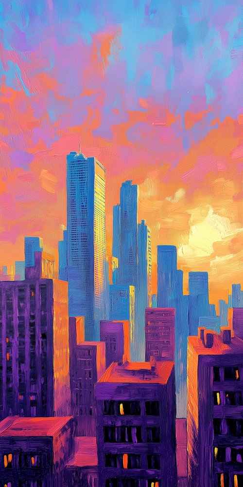 A painting of a cityscape wallpaper
