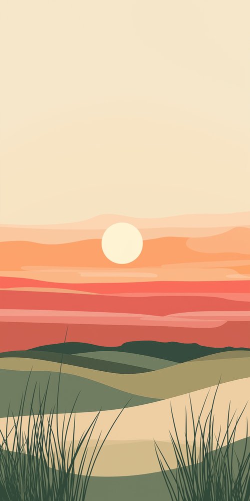 Sunset over grassy landscape wallpaper
