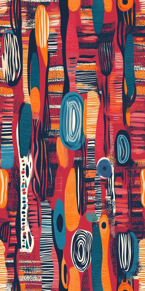 A colorful abstract pattern with a variety of shapes wallpaper