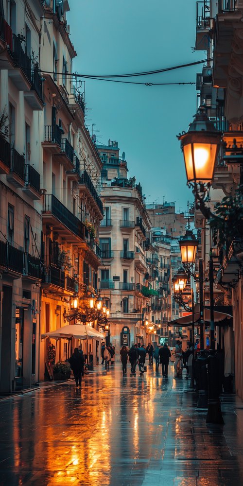 Street with wet pavement lights wallpaper