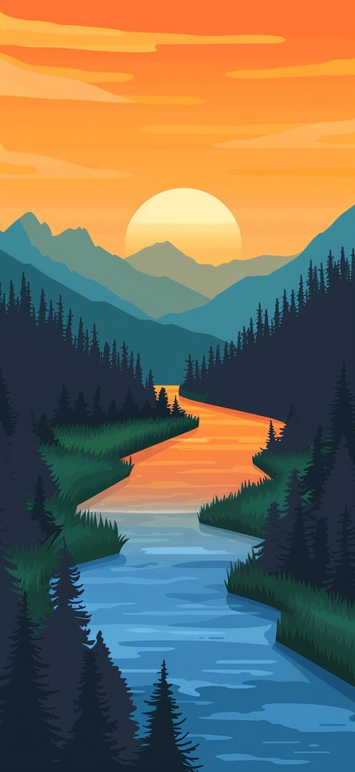 Sunset river landscape wallpaper