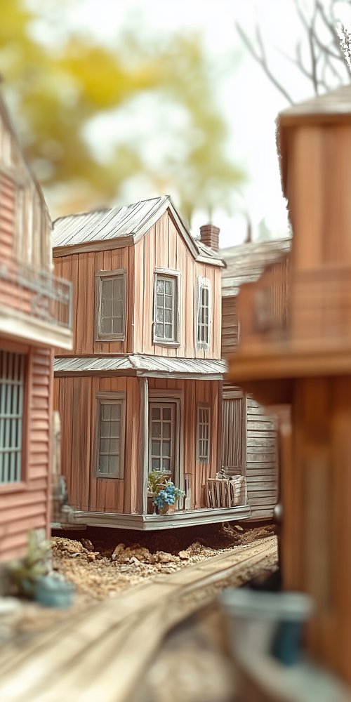 A model of a house on a train track wallpaper