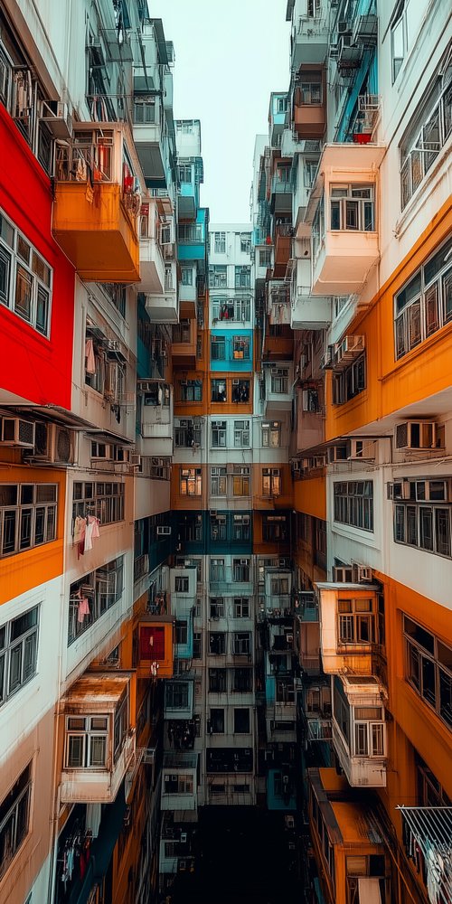 A view of a very narrow city with many buildings wallpaper