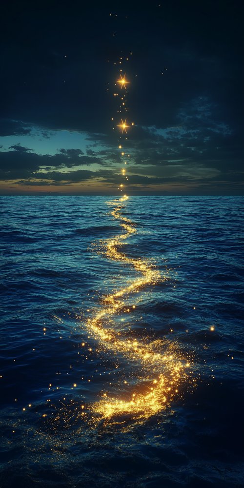 Starry path over ocean wallpaper