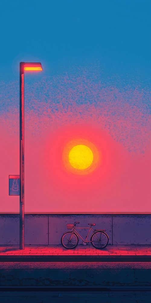 Bicycle under streetlight at sunset wallpaper
